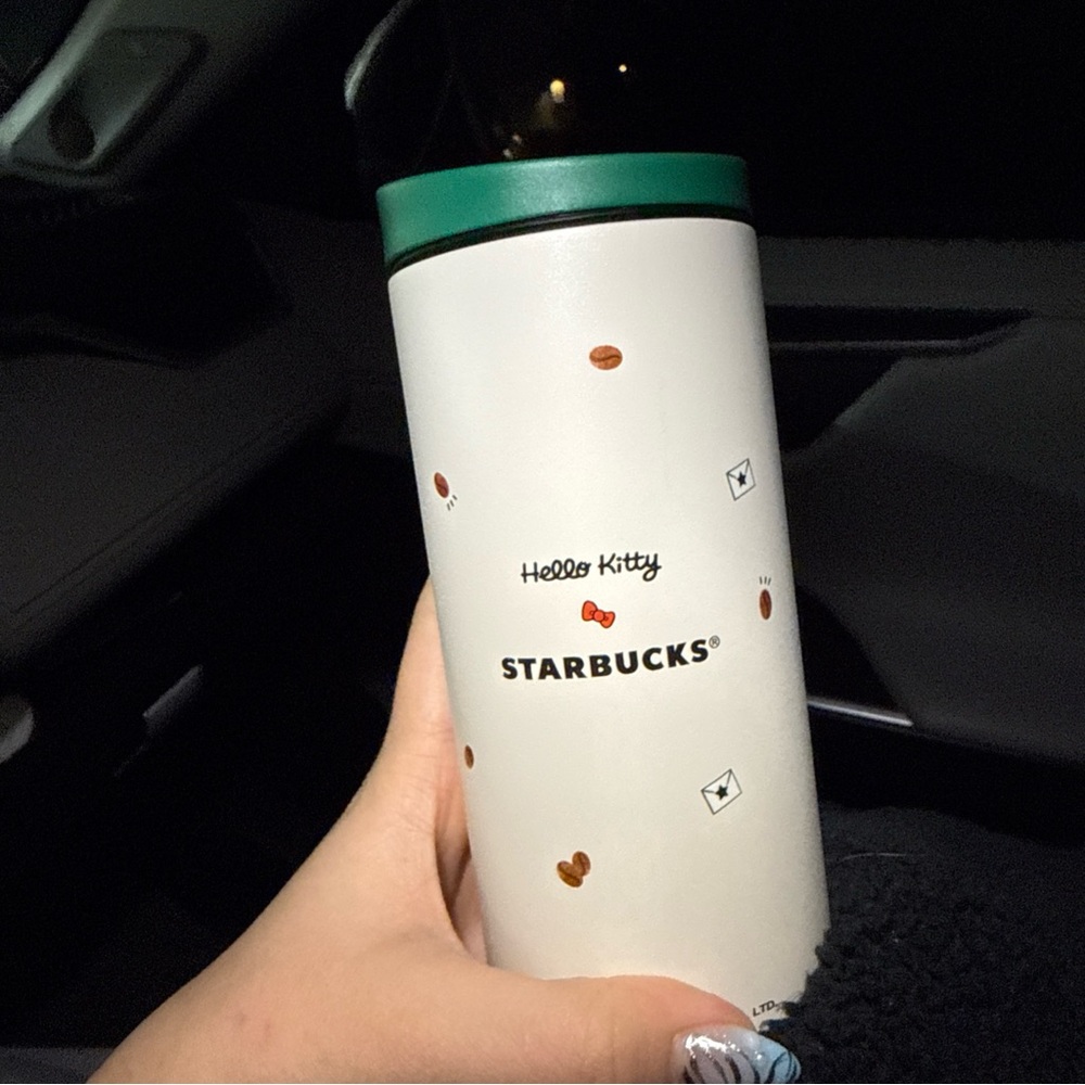 Starbucks Hello Kitty White Travel Tumbler with Green Lid